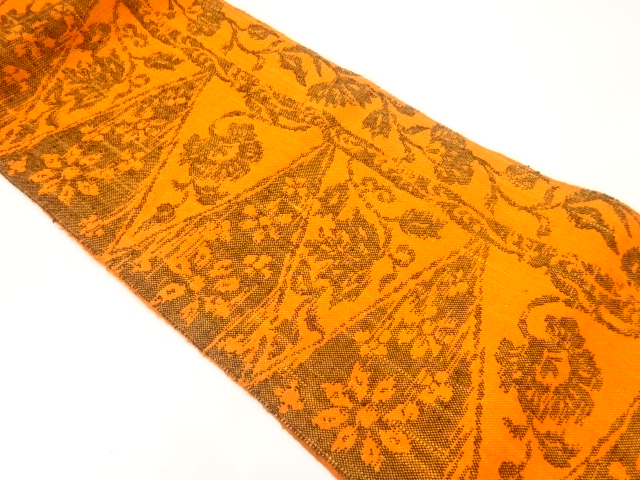 JAPANESE NAGOYA OBI / MAWATA TSUMUGI / WOVEN FLOWER ARABESQUE